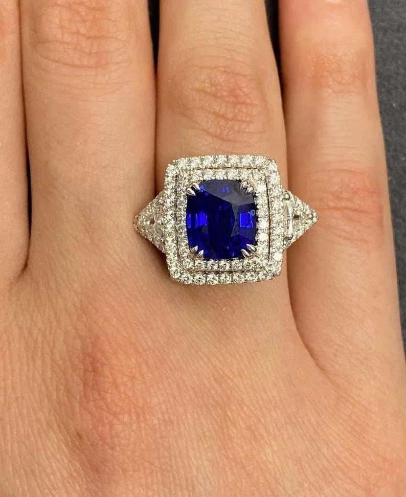 18KT GOLD GIA CEYLON SAPPHIRE DIAMOND RING (1 of 2)