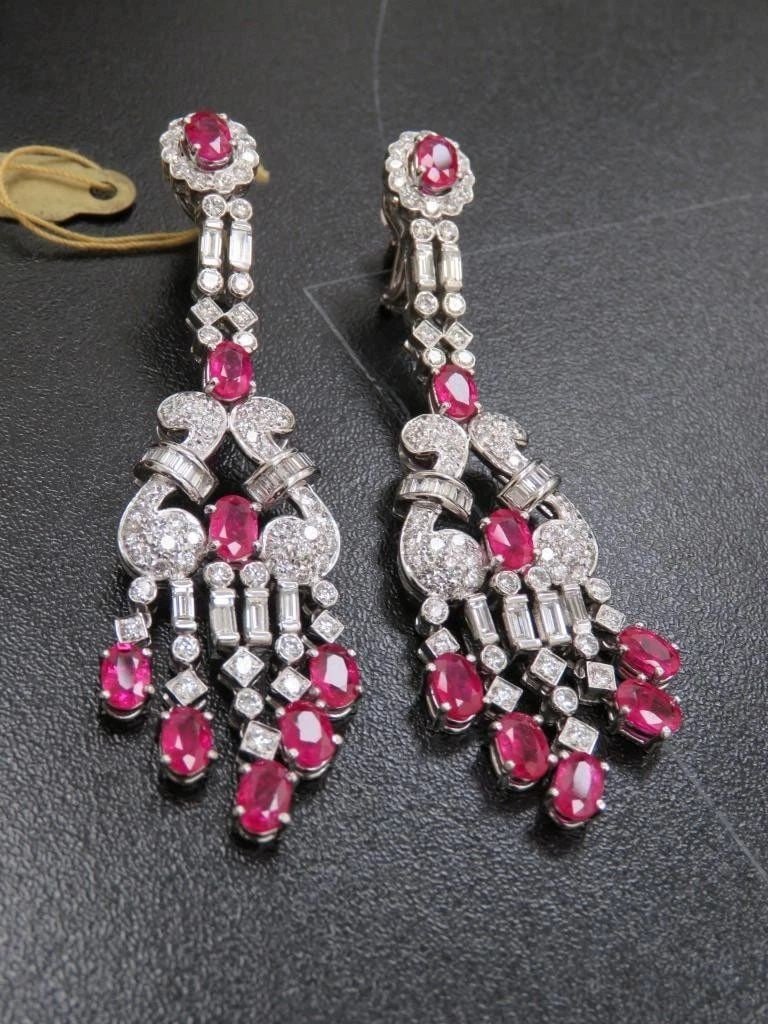 GOLD GLITTERING LARGE FANCY RUBY DIAMOND DANGLE DROP EARRINGS (1 of 2)