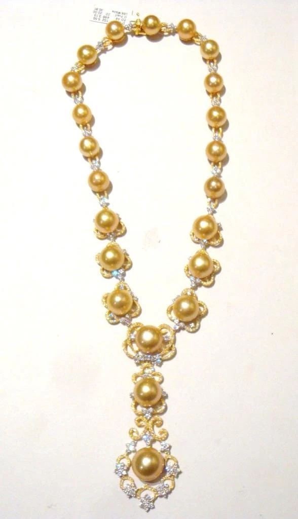 18KT LRG SOUTH SEA CULTURED GOLD PEARL DIAMOND NECKLACE! (1 of 2)