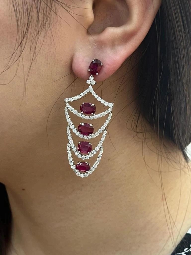 18KT GOLD FANCY GORGEOUS RUBY DIAMOND DANGLE EARRINGS (1 of 2)