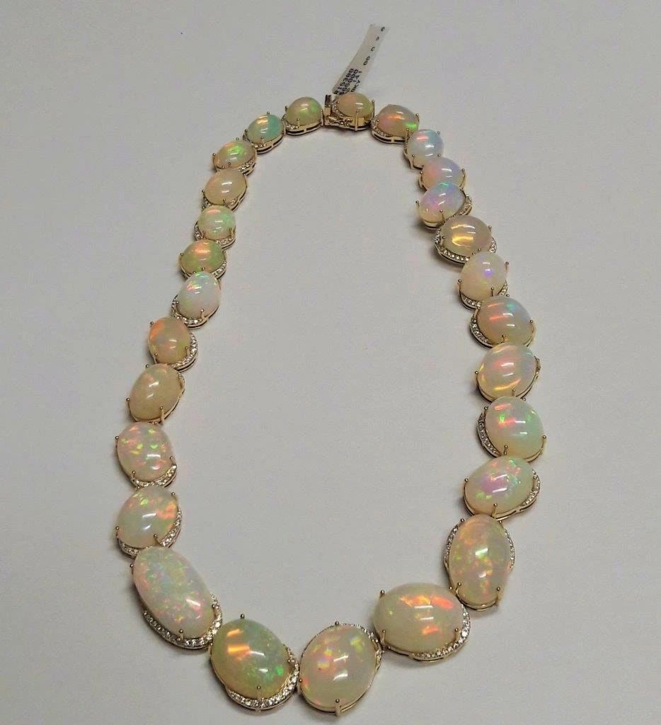 18KT RARE LRG FIERY WHITE OPAL DIAMOND NECKLACE (1 of 2)