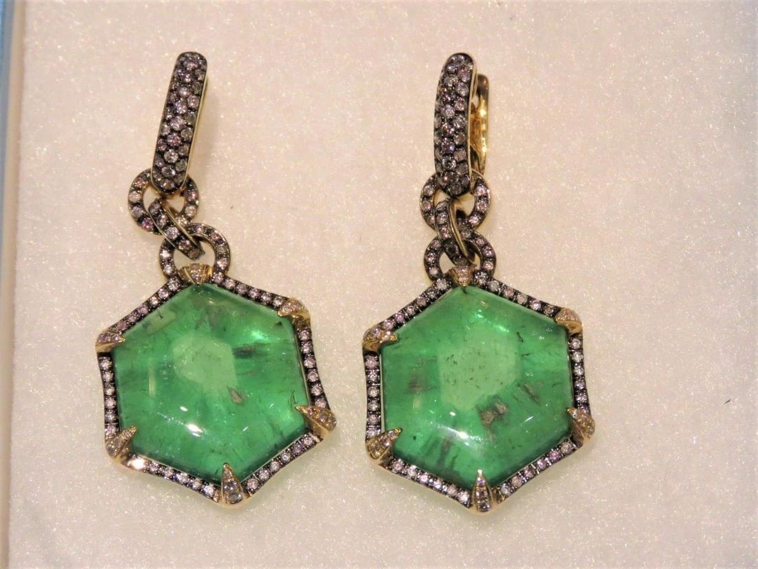 72CT FANCY TRAPICHE EMERALD DANGLE EARRING (1 of 2)