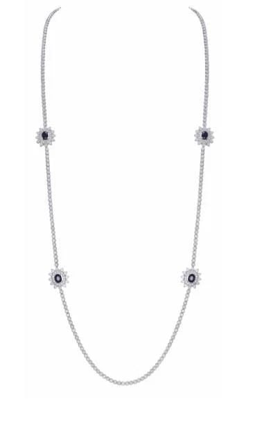 18KT WHITE DIAMOND SAPPHIRE LONG STRAND NECKLACE (1 of 1)