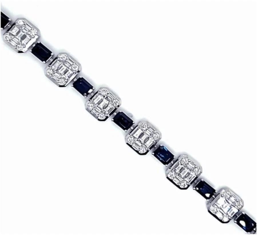 18KT GORGEOUS BLUE SAPPHIRE BAGUETTE DIAMOND BRACELET (1 of 2)