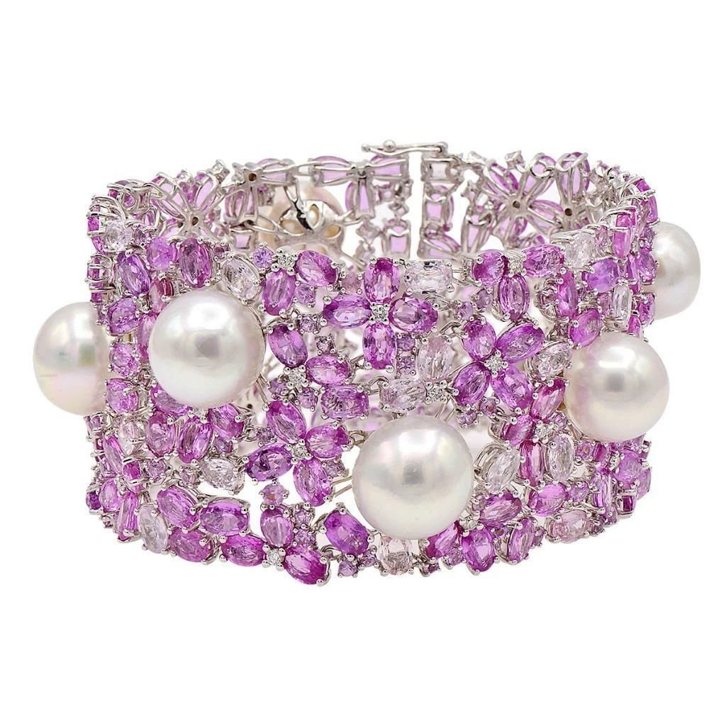 18KT LARGE SOUTH SEA PEARL PINK SAPPHIRE BRACELET (1 of 2)