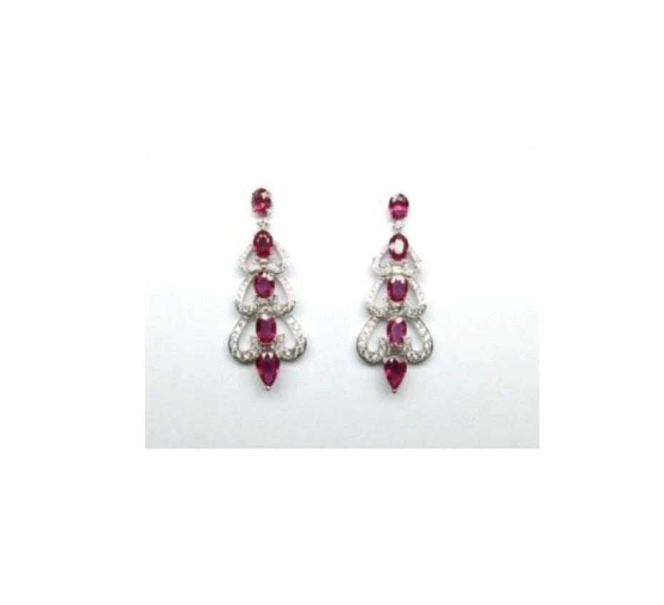 18KT GOLD FANCY GORGEOUS RUBY DIAMOND DANGLE EARRINGS (1 of 2)