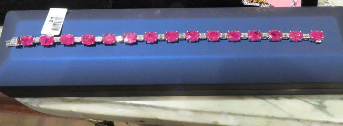18KT GOLD RARE FANCY RUBY BAGUETTE DIAMOND BRACELET (1 of 2)