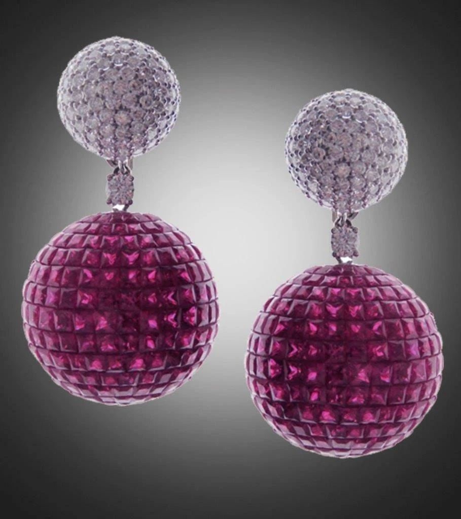 18KT 46CT FANCY RED RUBY DIAMOND DANGLE BALL EARRINGS (1 of 2)