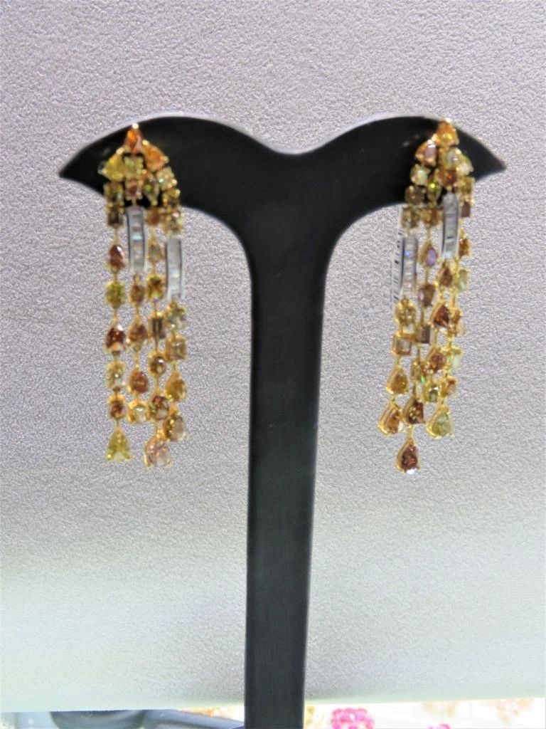 18KT GLITTERING 12CT FANCY YELLOW DIAMOND DANGLE EARRINGS (1 of 2)