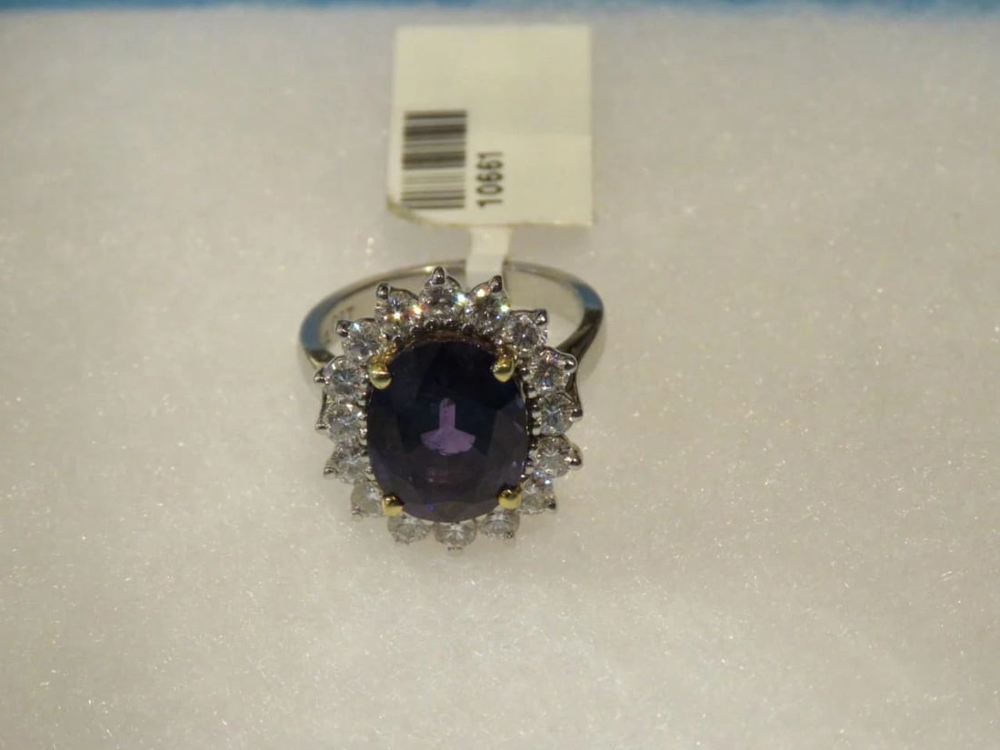 18KT LADY DIANA LRG PURPLE SAPPHIRE DIAMOND RING (1 of 2)