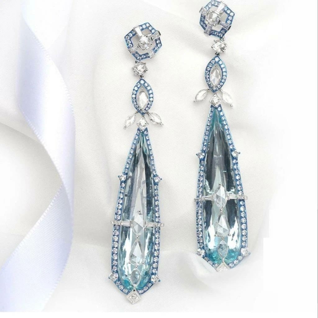 18KT 50CT RARE GORGEOUS AQUAMARINE DIAMOND EARRINGS (1 of 2)