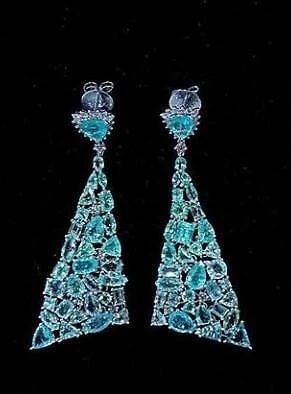 RARE 18KT GOLD 24CT PARAIBA TOURMALINE DIAMOND EARRINGS: Description LAST CALL, LAST CHANCE!!! LIQUIDATION SALE!!! The Following Items we are offering is a Rare Important Gorgeous 18KT White Gold Winston Style Glistening Paraiba Tourmaline and Diamond Earri