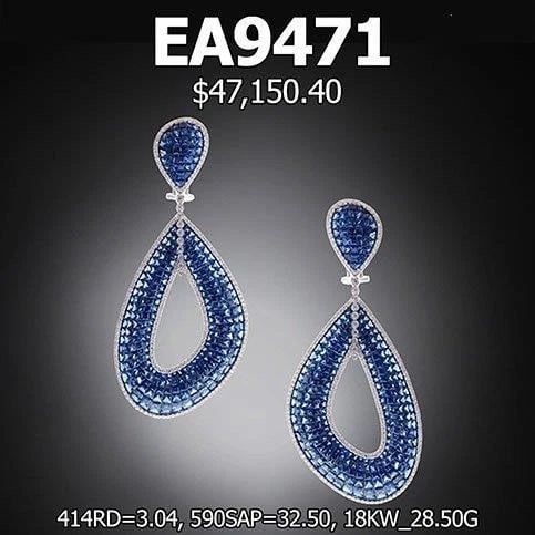 18KT 35CT SAPPHIRE DIAMOND DANGLE EARRINGS: 18KT 35CT SAPPHIRE DIAMOND DANGLE EARRINGS 18KT 35CT SAPPHIRE DIAMOND DANGLE EARRINGS The Following Item we are offering is this Beautiful Rare Important 18KT White Gold Fancy Blue Sapphire and Diamon