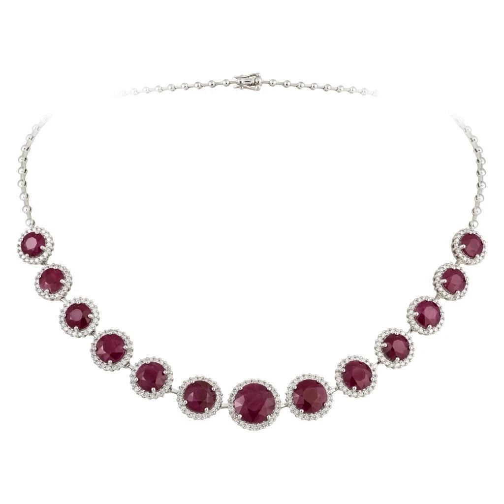 18KT GOLD GORGEOUS RARE 40CT RUBY AND DIAMOND STRAND NECKLACE (1 of 2)