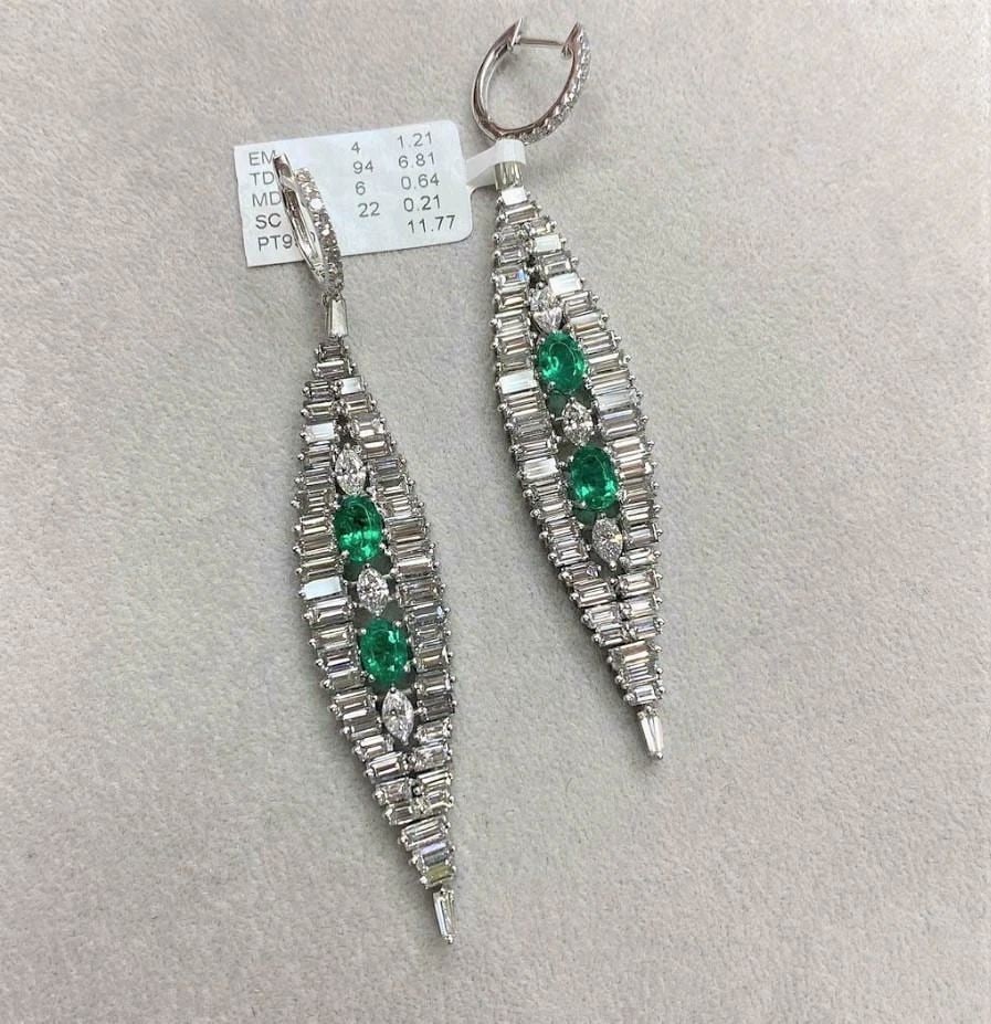 18KT PLATINUM 9CT COLOMBIAN EMERALD DIAMOND EARRINGS (1 of 2)