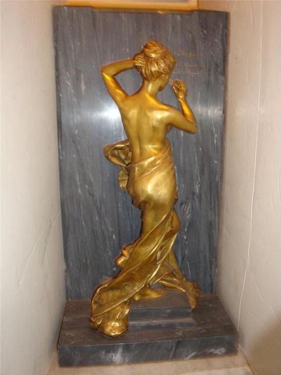 MUSEUM QTY 19TH C FRENCH BRONZE LADY SCULPTURE ALFRED BOUCHER!: MUSEUM QTY 19TH C FRENCH BRONZE LADY SCULPTURE ALFRED BOUCHER! ORIGINAL RARE MUSEUM QTY 19TH C FRENCH BRONZE LADY SCULPTURE ALFRED BOUCHERF A Beautiful and Rare French Gilt Bronze and Marble Sculpture