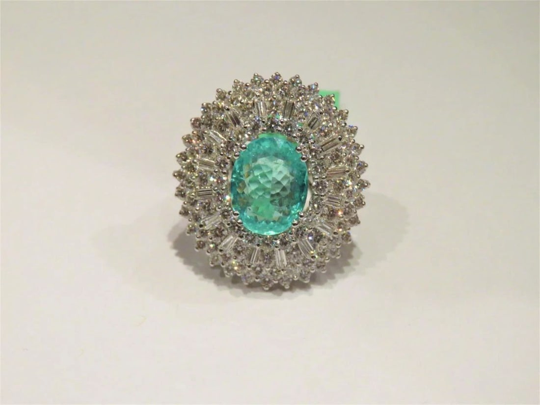 18KT 8CT PARAIBA TOURMALINE DIAMOND RING (1 of 2)
