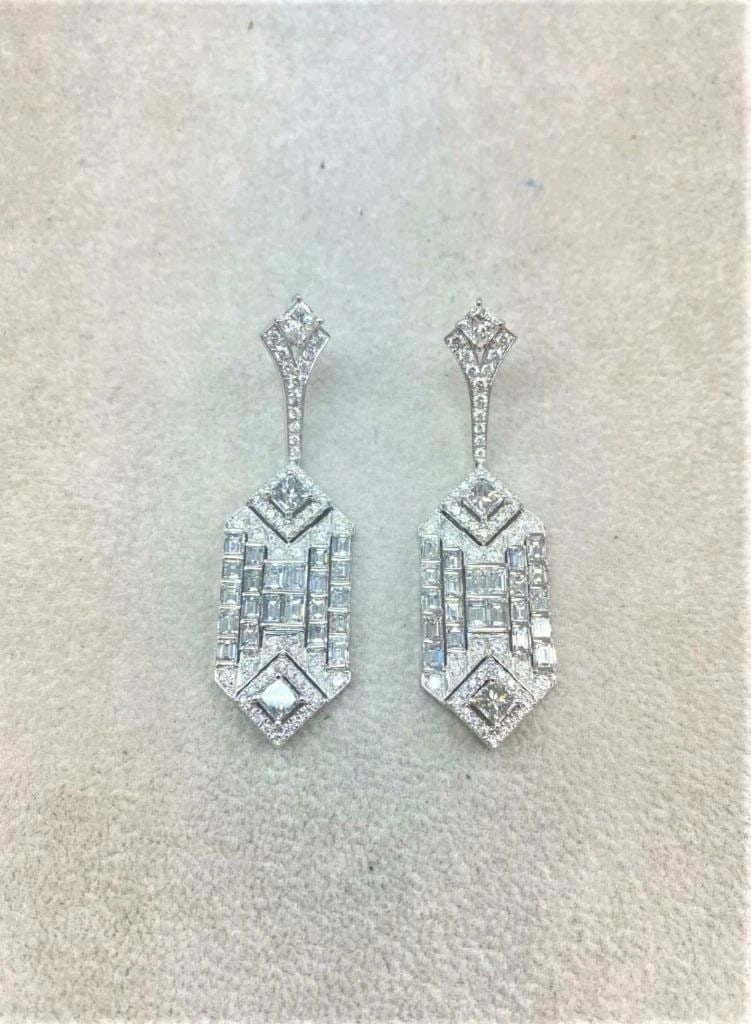 FANCY PLATINUM DIAMOND DECO STYLE DANGLE EARRINGS (1 of 2)
