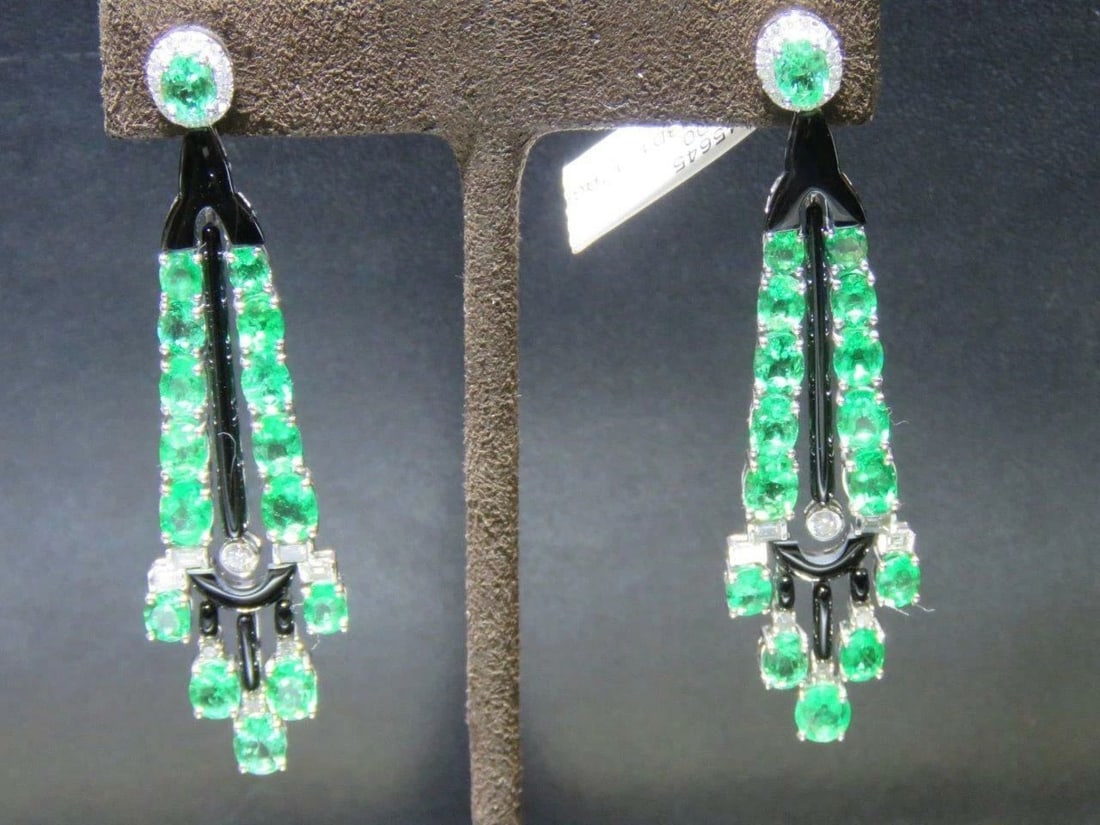 18KT RARE LARGE EMERALD DIAMOND AGATE DANGLE EARRINGS (1 of 2)