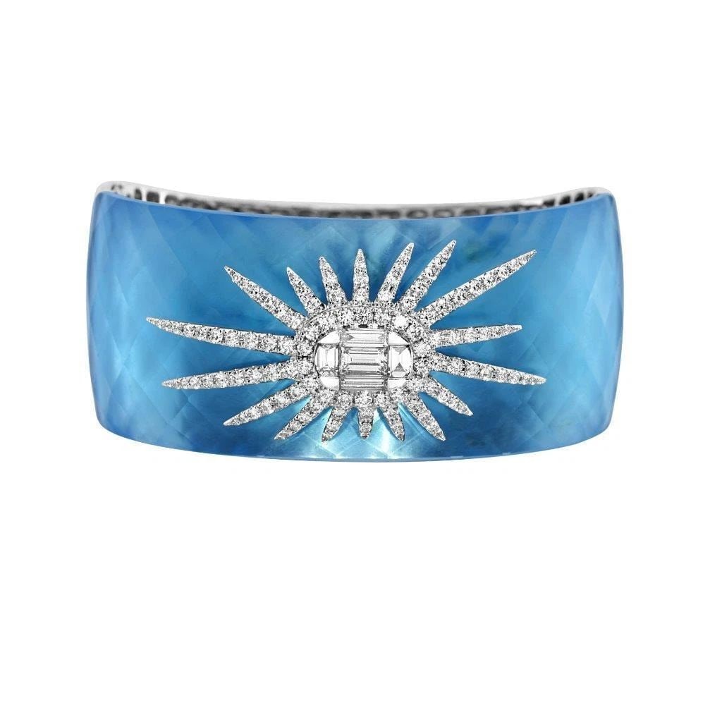 18KT RARE FANCY 100CT STARBURST DIAMOND TOPAZ BANGLE BRACELET (1 of 2)