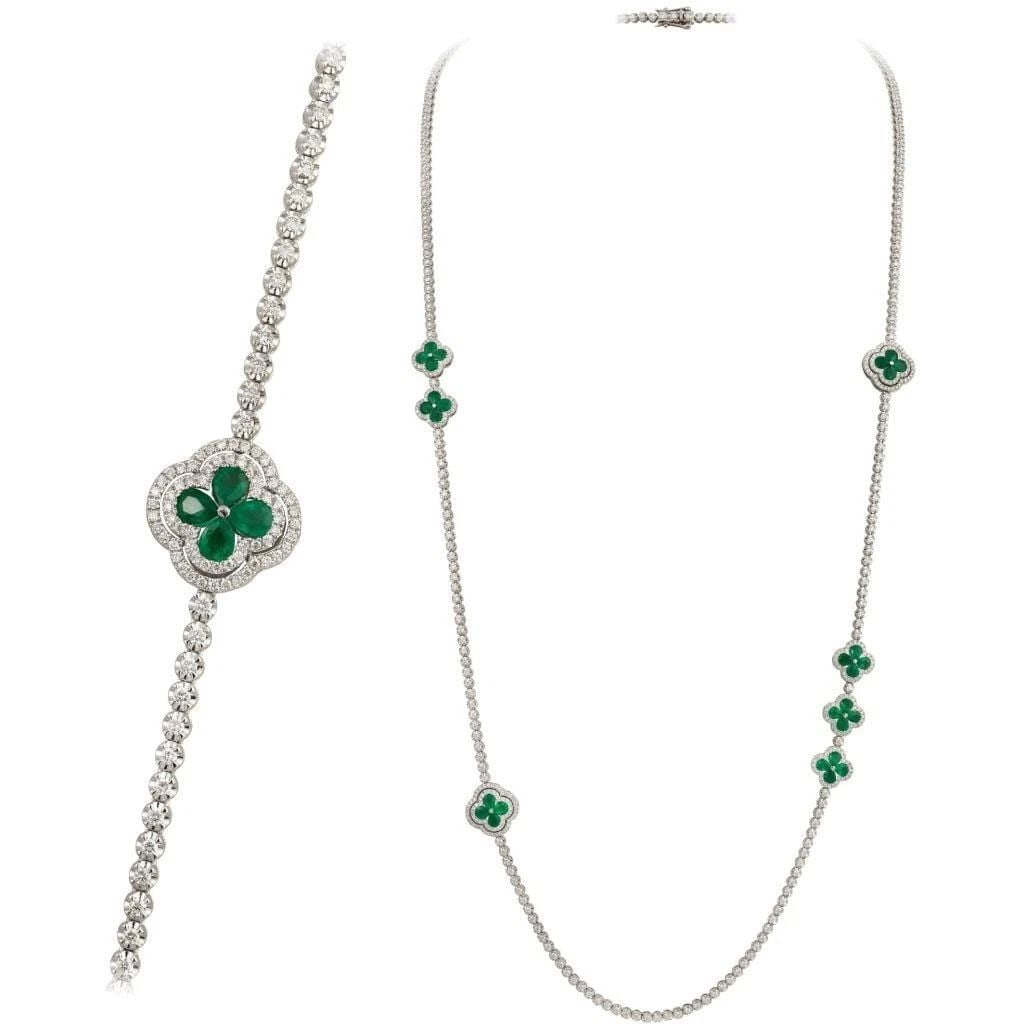 18KT GOLD FANCY GLITTERING EMERALD DIAMOND LONG NECKLACE (1 of 2)
