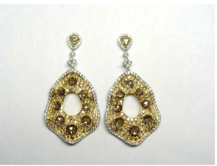18KT FANCY COGNAC & YELLOW DIAMOND DANGLE EARRINGS (1 of 2)