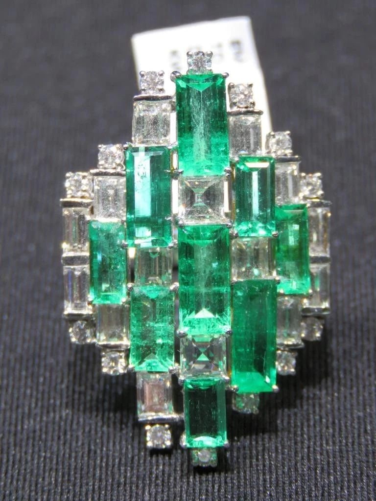 18KT GOLD FANCY COLOMBIAN EMERALD DIAMOND PRISM RING (1 of 2)