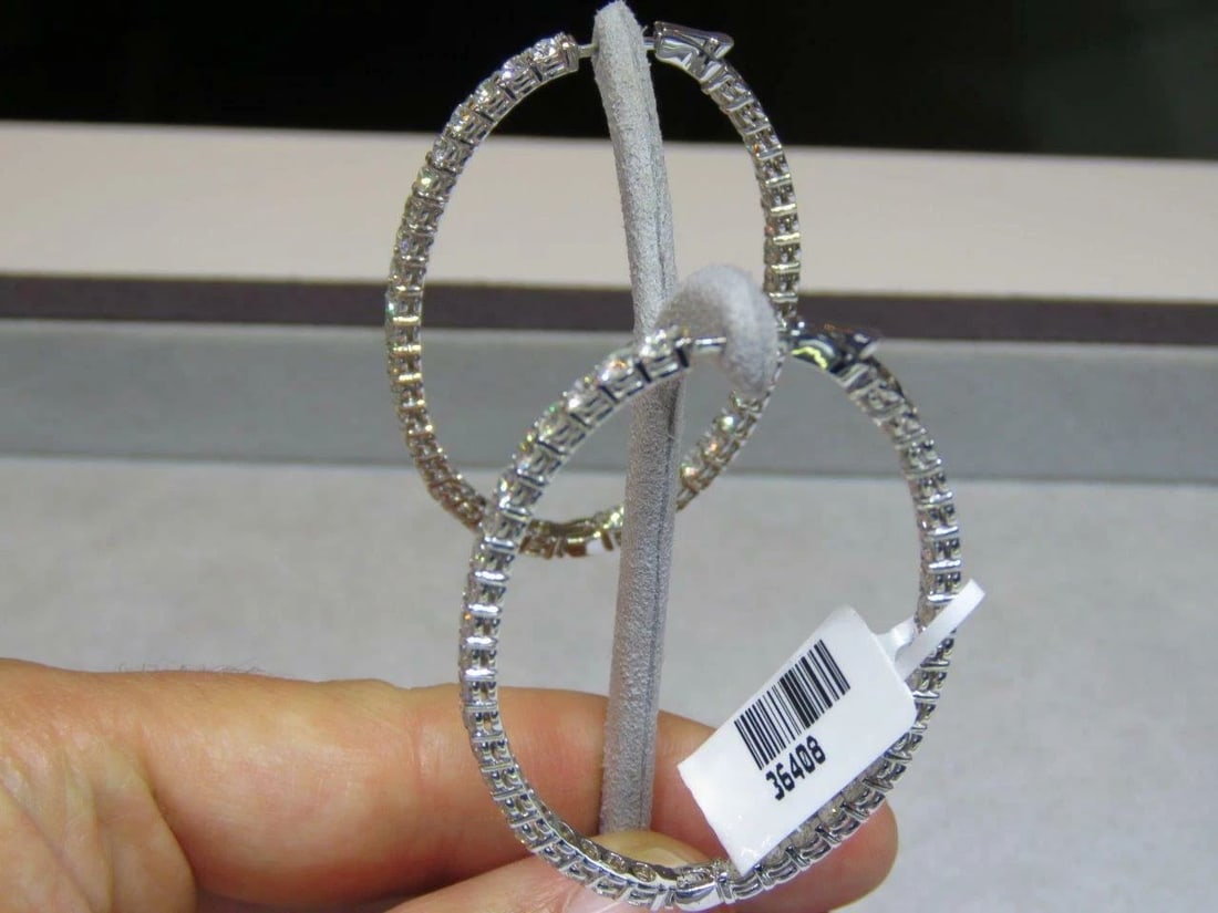 18KT GOLD RARE LARGE RADIANT 7.50CT DIAMOND HOOP EARRINGS: 18KT GOLD RARE LARGE RADIANT 7.50CT DIAMOND HOOP EARRINGS The Following Items we are offering is a Rare Important Radiant Pair of 18KT Gold Glistening Magnificent Gorgeous Rare Large Diamond Hoops Ear