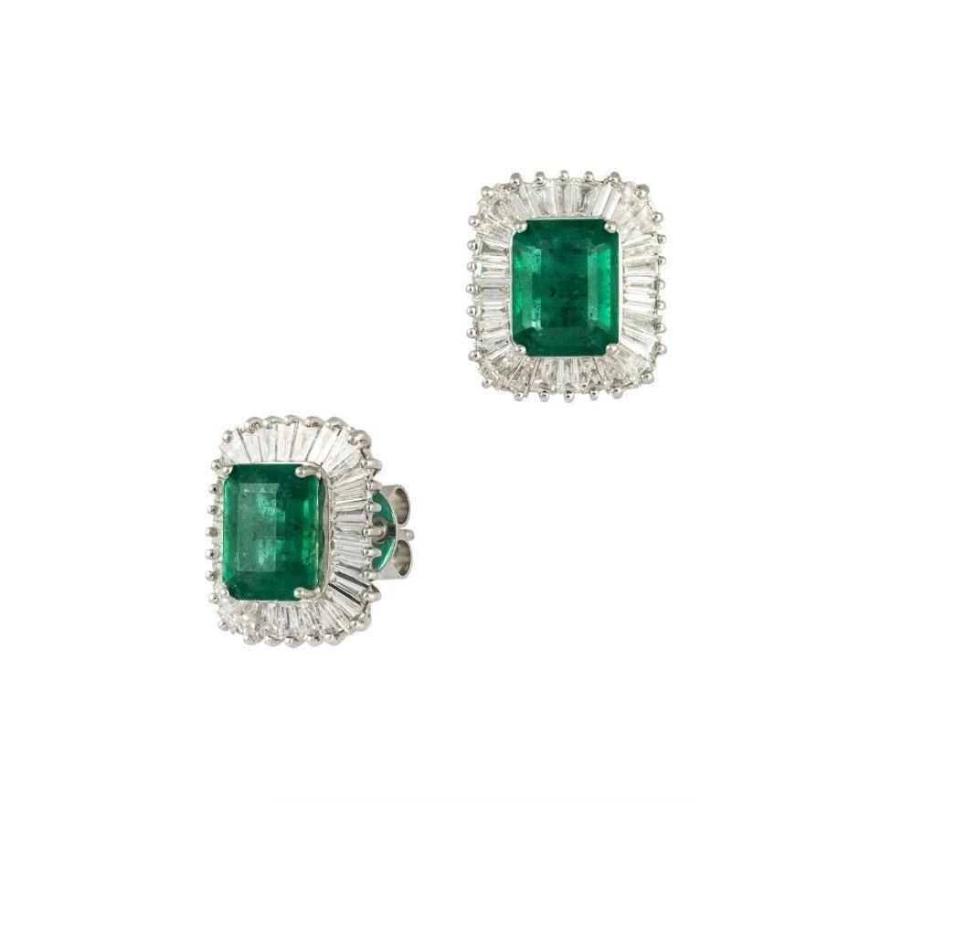 18KT LARGE FANCY EMERALD AND DIAMOND EARRINGS (1 of 2)