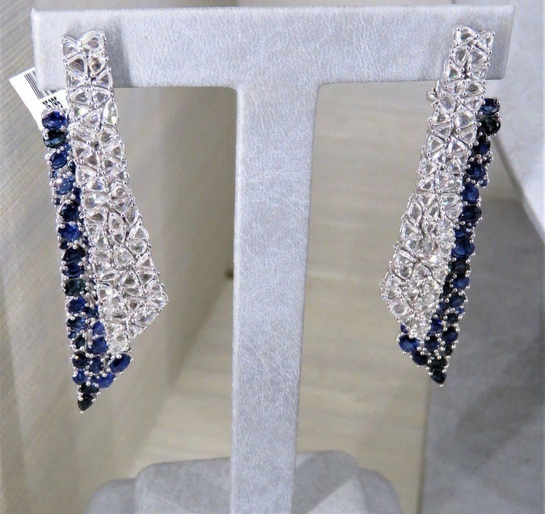 18KT FANCY BLUE SAPPHIRE DIAMOND DANGLE EARRINGS (1 of 2)
