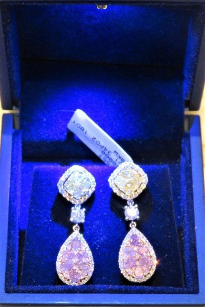 18KT LRG PINK DIAMOND YELLOW DIAMOND EARRINGS (1 of 2)