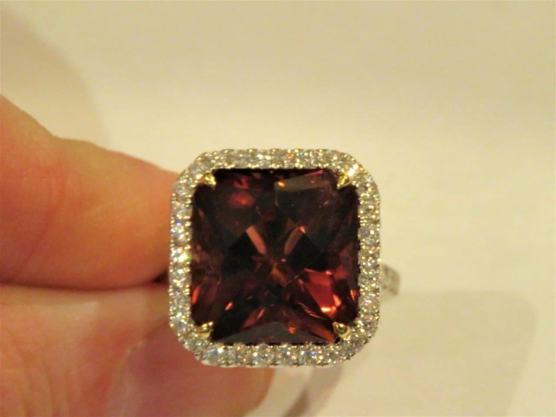 18KT LRG 13CT RUBELLITE AND DIAMOND RING: 18KT LRG 13CT RUBELLITE AND DIAMOND RING The Following Item we are offering is this Beautiful Rare Important 18KT White Gold Rubellite and Diamond Ring. Ring is comprised of a Finely Set Glittering Ru