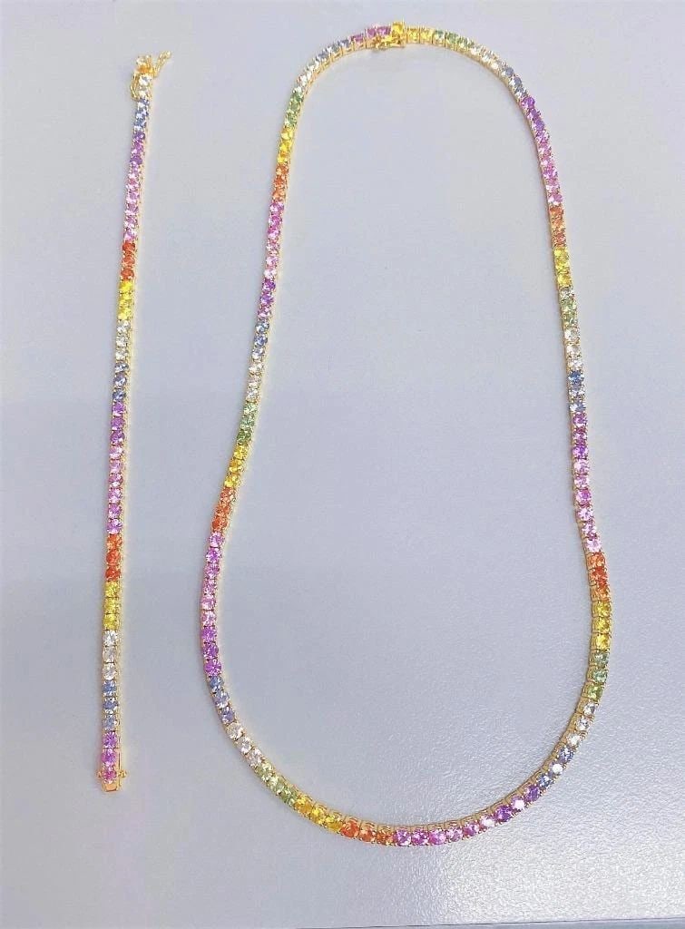 18KT FANCY RAINBOW SAPPHIRE NECKLACE BRACELET SET (1 of 2)