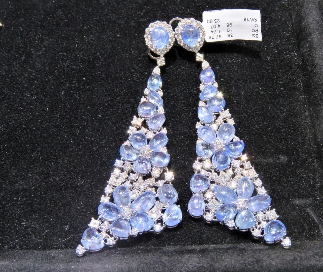 18KT GOLD GLITTERING FANCY SAPPHIRE DIAMOND DANGLE EARRINGS (1 of 2)