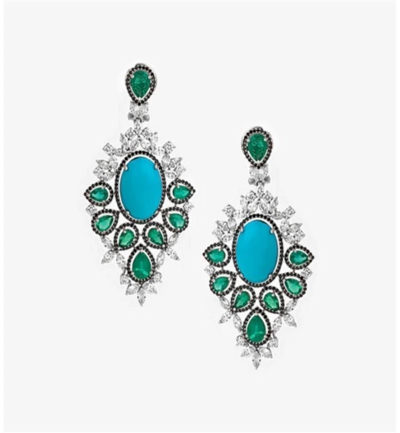 18KT FANCY 40CT TURQUOISE EMERALD DIAMOND EARRINGS (1 of 2)
