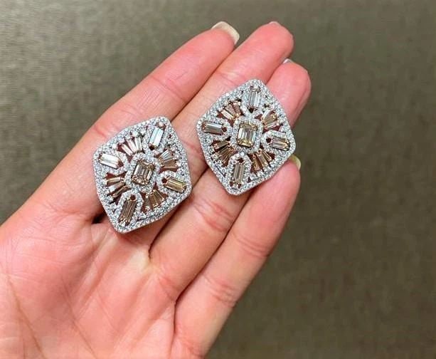 18KT LRG FANCY CHAMPAGNE DIAMOND TRILLION CUT EARRINGS (1 of 2)
