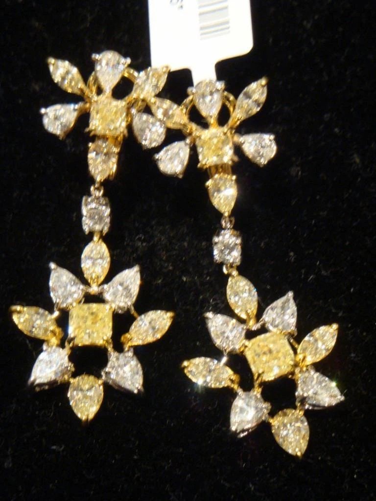 18KT LRG 6CT FANCY YELLOW DIAMOND FLORAL EARRINGS (1 of 2)