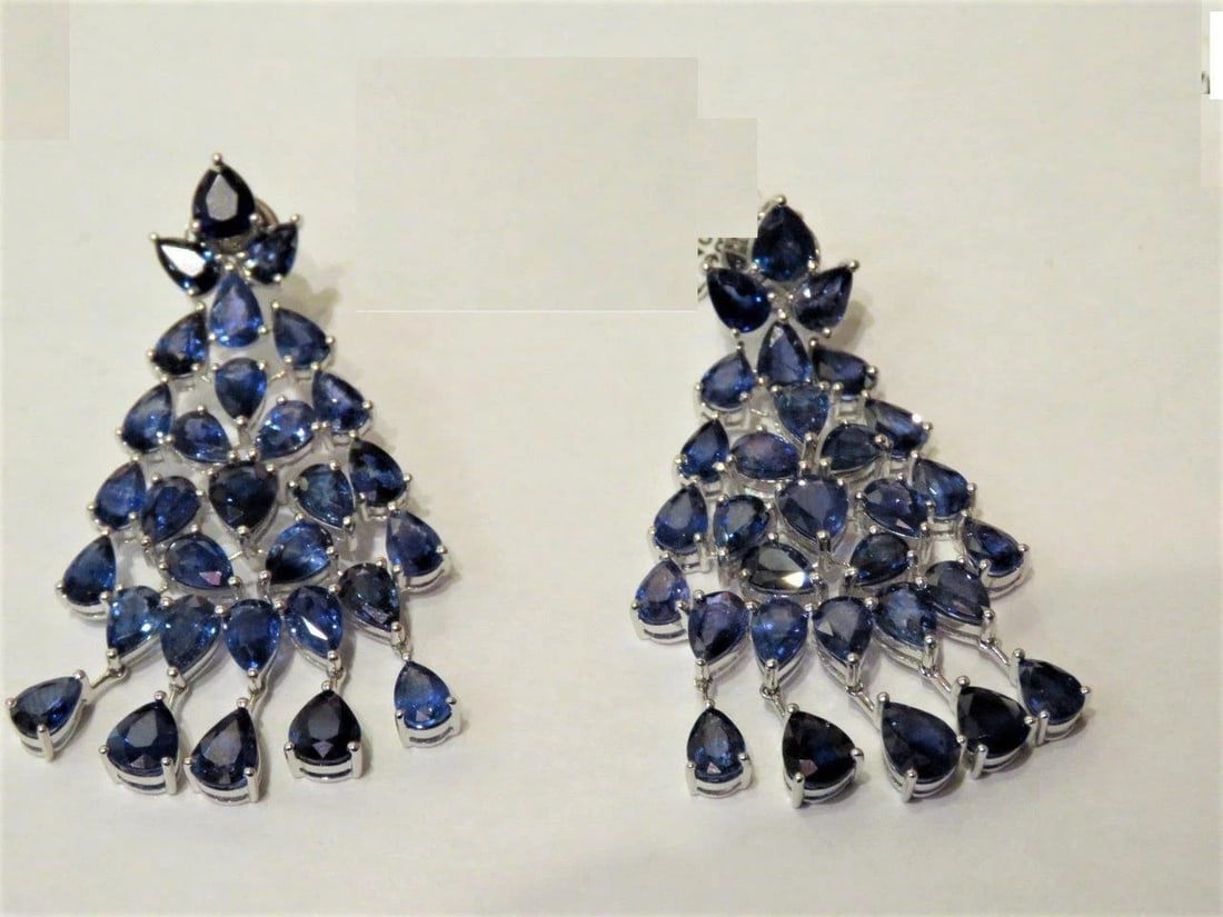 18KT 33.55CT CASCADING BLUE SAPPHIRE EARRINGS (1 of 2)