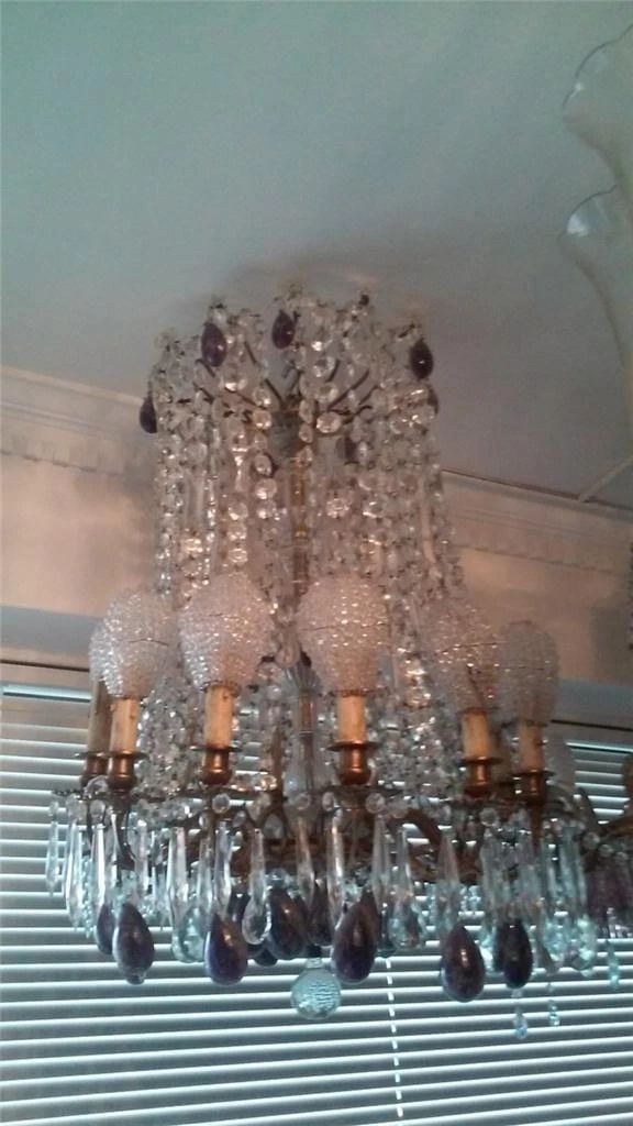 LOVELY LARGE BREATHTAKING 19TH C FRENCH GENUINE AMETHYST AND CRYSTAL CHANDELIER! (1 of 2)