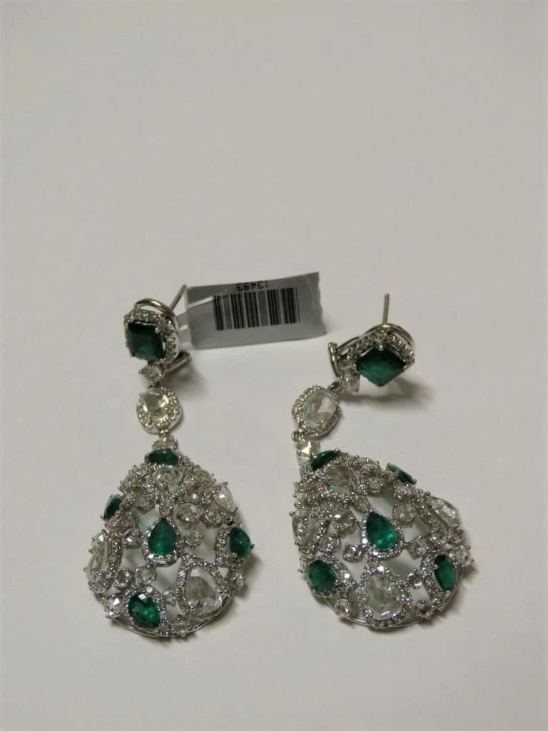 18KT GOLD 20CT FANCY EMERALD DIAMOND DANGLE EARRINGS (1 of 2)
