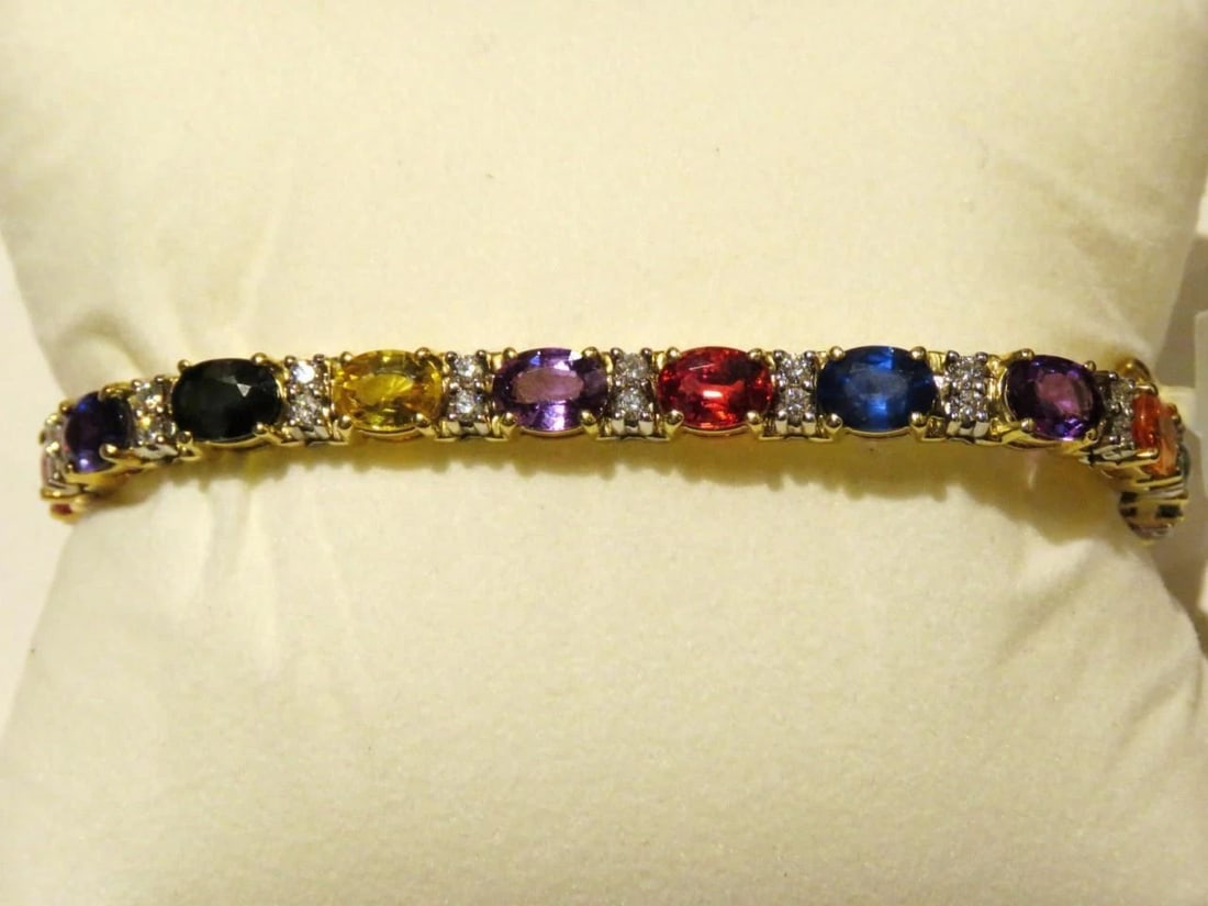 18KT LRG 20CT RAINBOW SAPPHIRE DIAMOND BRACELET (1 of 2)
