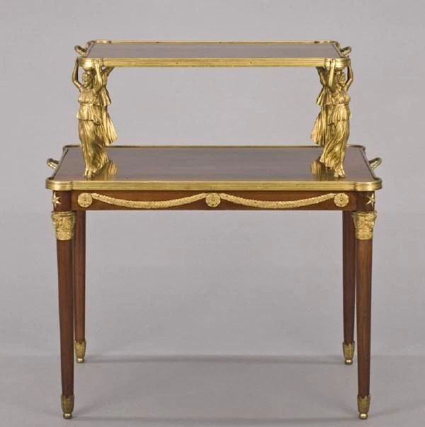 19TH CENTURY FRENCH MAHOGANY TIERED TABLE W/ WOMEN: 19TH CENTURY FRENCH MAHOGANY TIERED TABLE W/ WOMEN 50% OFF!!36,000 RARE 19TH CENTURY FRENCH MAHOGANY TIERED TABLE W/ WOMEN Last Call