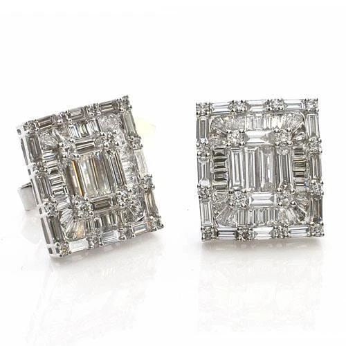 18KT GOLD LRG EMERALD CUT DIAMOND STUD EARRINGS (1 of 2)