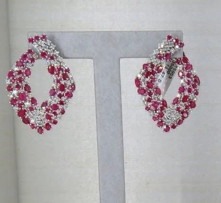 18KT FANCY LARGE RUBY AND DIAMOND TWIST EARRIINGS (1 of 2)