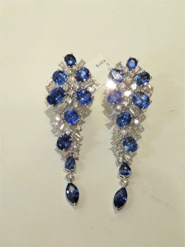 18KT CEYLON SAPPHIRE DIAMOND DANGLE EARRINGS (1 of 2)