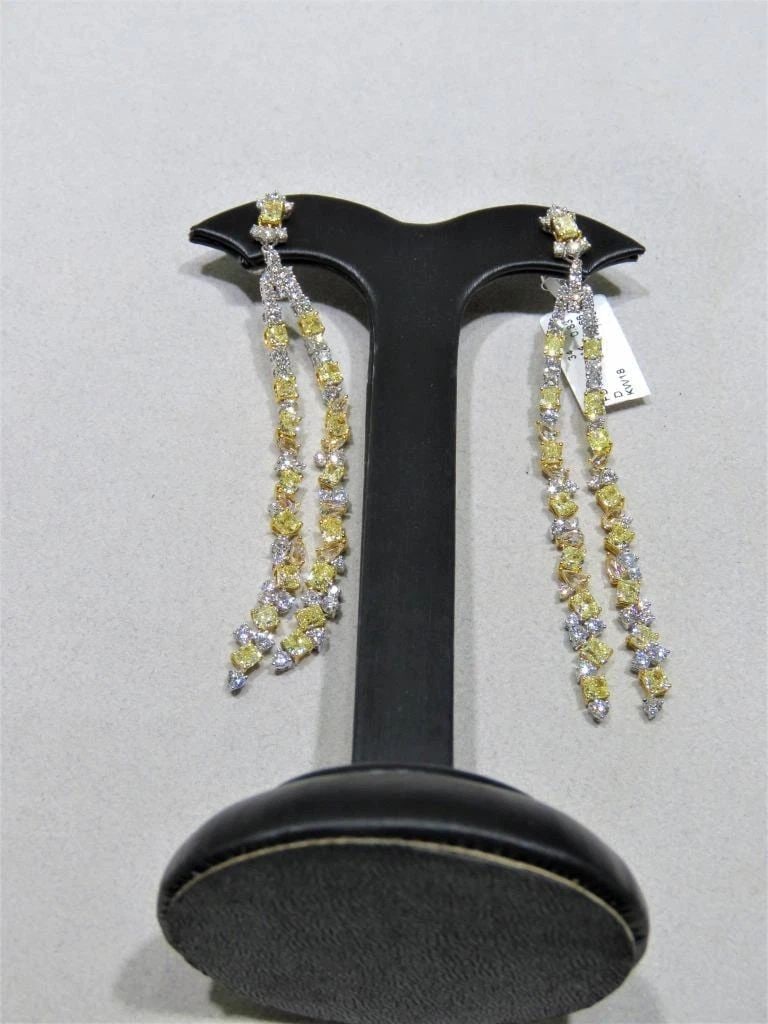 18KT GOLD GLITTERING 10.50CT FANCY YELLOW DIAMOND DROP EARRINGS (1 of 2)