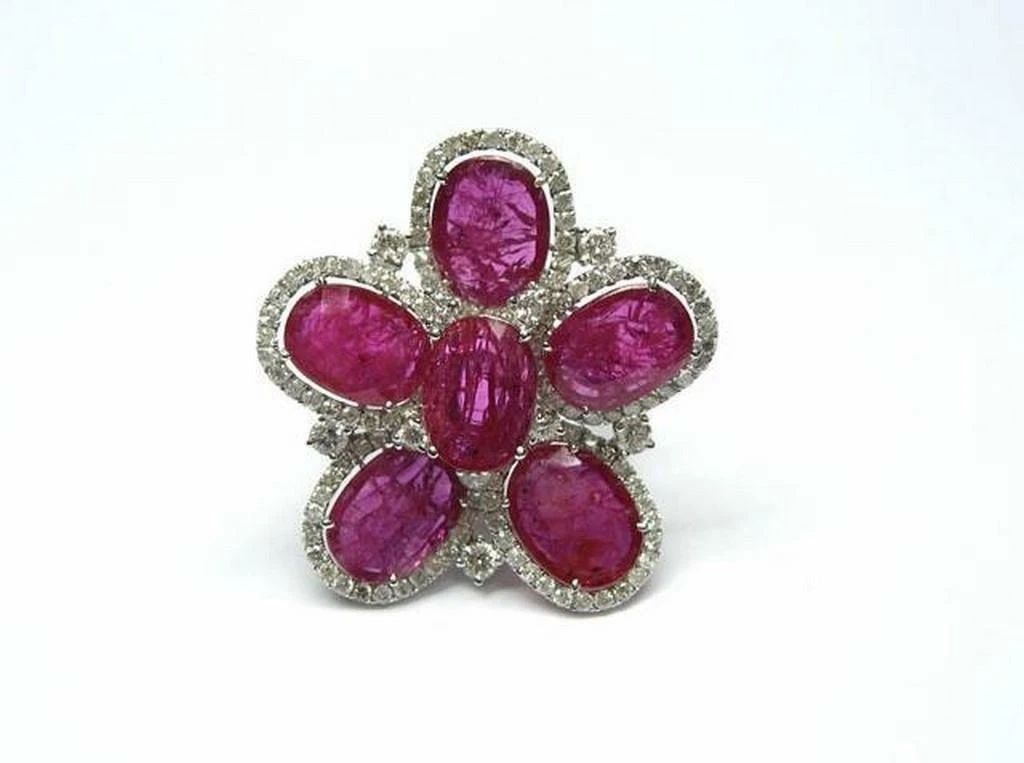 18KT LRG 10CT RUBY DIAMOND FLOWER RING (1 of 2)