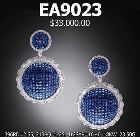 18KT LRG SAPPHIRE DIAMOND FLORAL DISC EARRINGS: 18KT LRG SAPPHIRE DIAMOND FLORAL DISC EARRINGS 18KT LRG SAPPHIRE DIAMOND FLORAL DISC EARRINGS The Following Item we are offering is this Beautiful Rare Important 18KT White Gold Fancy Blue Sapphire an