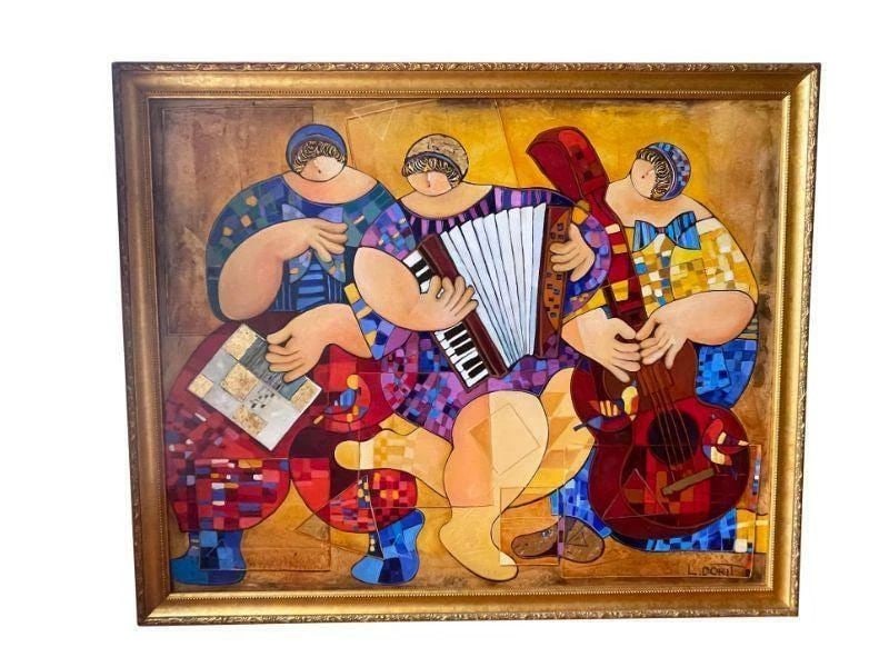 LRG DLX ORIGINAL OIL MUSICAL PAINTING W 24KT DORIT LEVI!: LRG DLX ORIGINAL OIL MUSICAL PAINTING W 24KT DORIT LEVI! The Following Item we are Offering is An Outstanding Rare Edition Original Oil Painting on Canvas. Exclusively done for our gallery by Artist D