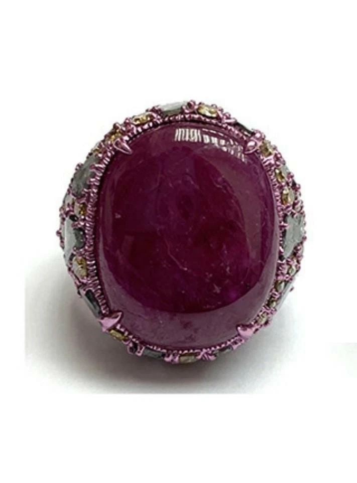 18KT GOLD OUTSTANDING RUBY CABOCHON FANCY DIAMOND RING (1 of 2)